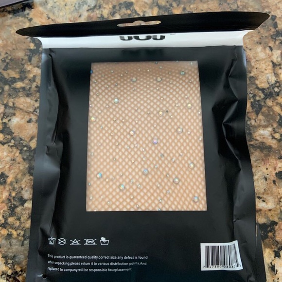 Beige Sexy Rhinestone Fishnet Tights - Picture 4 of 4